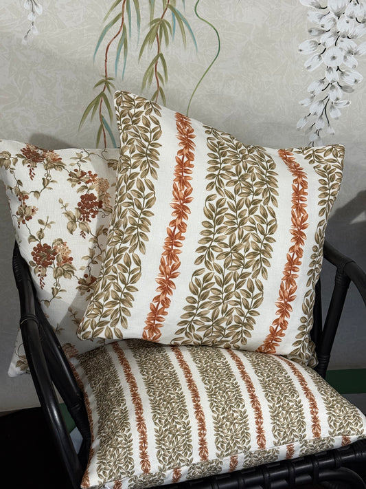 Large Leaf Stripe Cushion Cover in Rust and Beige