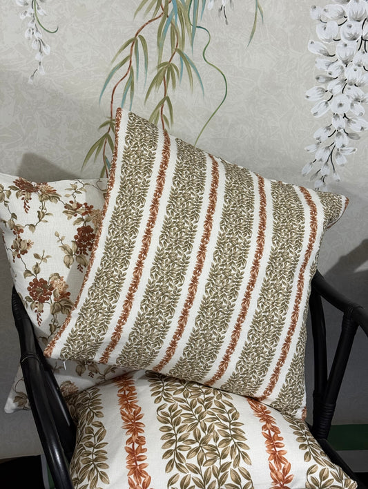 Small Leaf Stripe Cushion Cover in Rust and Beige