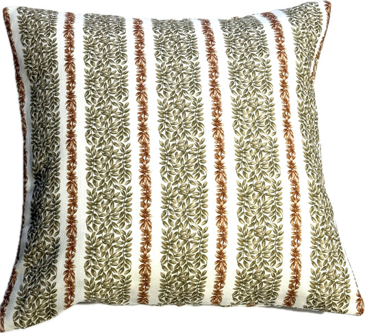 Small Leaf Stripe Cushion Cover in Rust and Beige