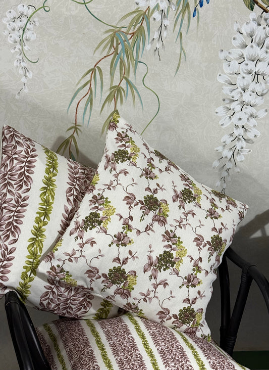 Petit Wisteria Cushion Cover in Olive and Mauve Pink