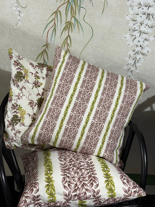 Small Leaf Stripe Cushion Cover in Gold and Grey