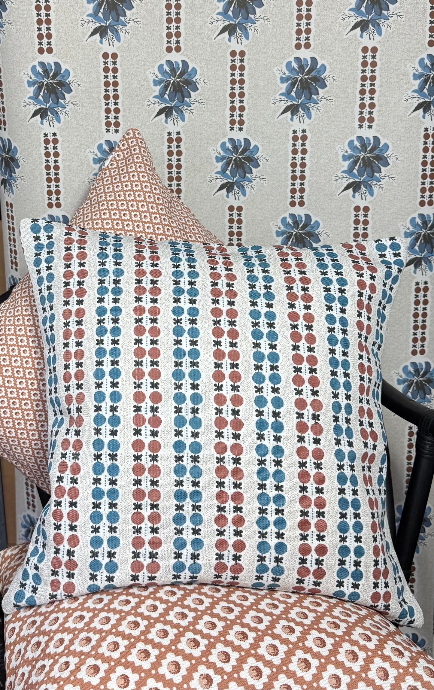 Orb - Blue & Bronze printed fabric